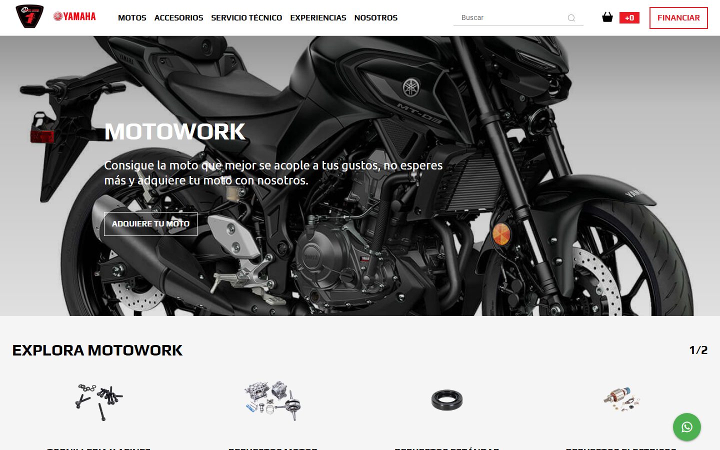 Sitio web de Motowork: tienda online de motos y repuestos Yamaha en Colombia